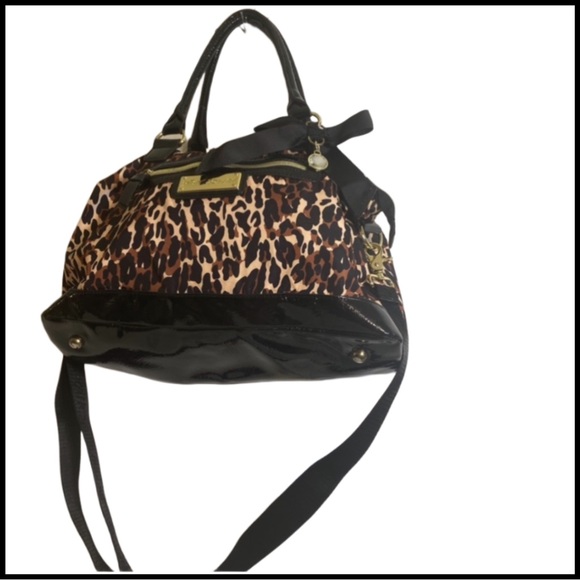 BETSEY JOHNSON LEOPARD PRINT BLACK PATENT LEATHER BAG - Picture 11 of 15